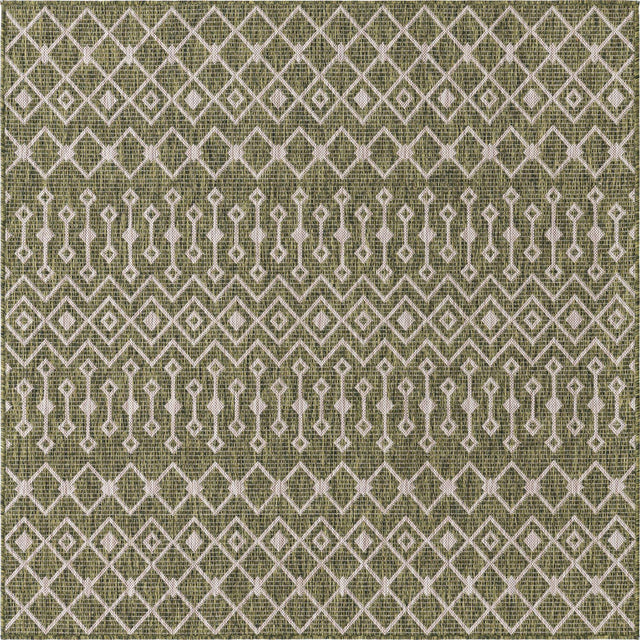 Green 5' 3 x 5' 3 Outdoor Trellis Square Area Rug Weather Resistant for Patio, Deck, Terrace, Balcony, Porch Geometric Design Water Safe Outside Carpet for Sale at Rug Engine