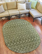 Green 3' 1 x 5' 3 Outdoor Trellis Oval Area Rug Weather Resistant for Patio, Deck, Terrace, Balcony, Porch Geometric Design Water Safe Outside Carpet for Sale at Rug Engine