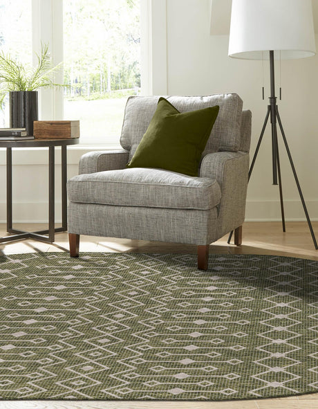 Green 3' 1 x 5' 3 Outdoor Trellis Oval Area Rug Weather Resistant for Patio, Deck, Terrace, Balcony, Porch Geometric Design Water Safe Outside Carpet for Sale at Rug Engine