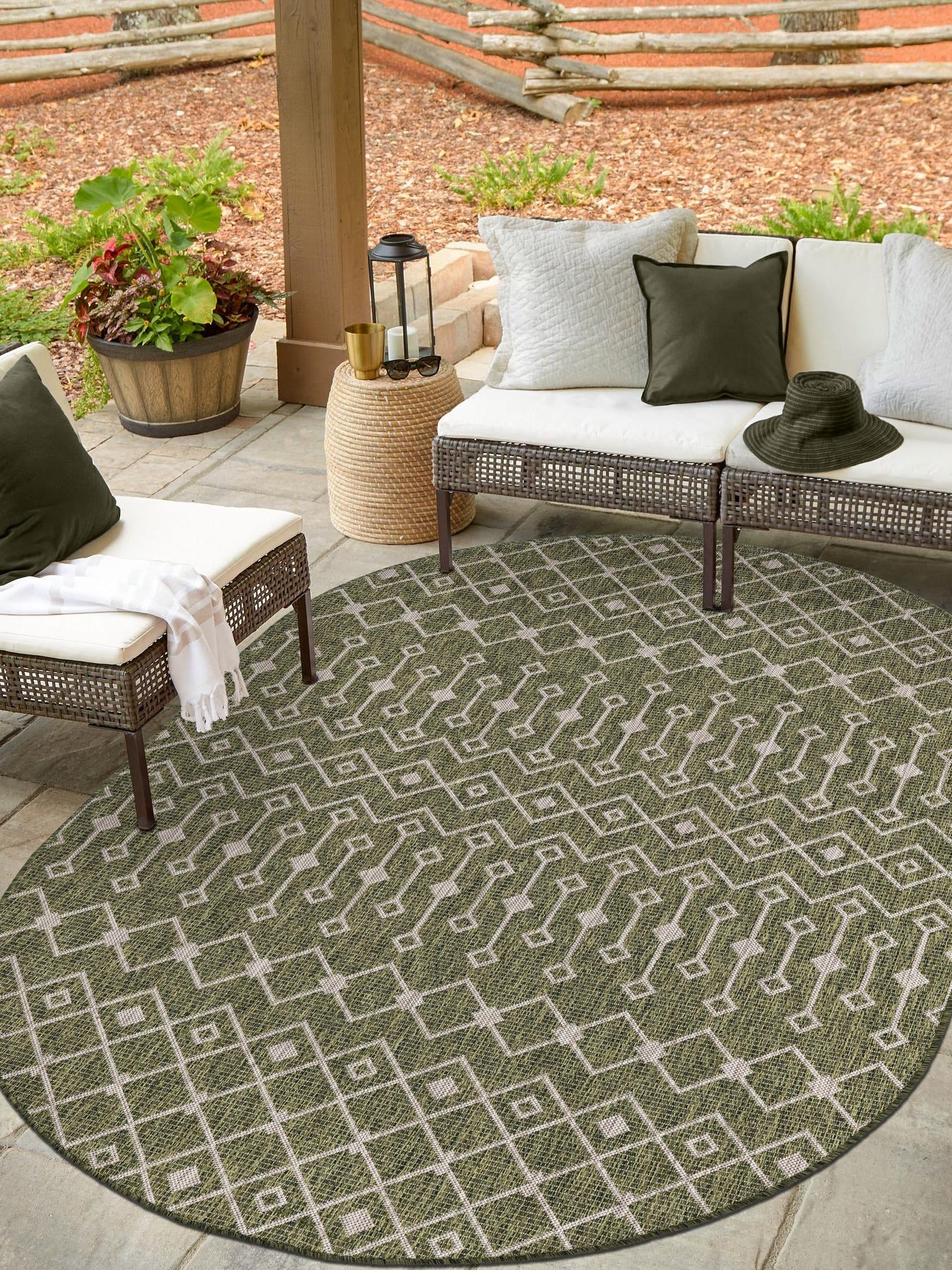 Green 3' 1 x 5' 3 Outdoor Trellis Oval Area Rug Weather Resistant for Patio, Deck, Terrace, Balcony, Porch Geometric Design Water Safe Outside Carpet for Sale at Rug Engine