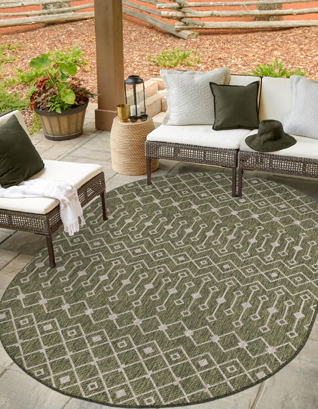 Green 3' 1 x 5' 3 Outdoor Trellis Oval Area Rug Weather Resistant for Patio, Deck, Terrace, Balcony, Porch Geometric Design Water Safe Outside Carpet for Sale at Rug Engine