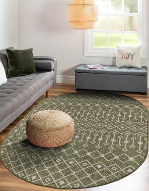 Green 3' 1 x 5' 3 Outdoor Trellis Oval Area Rug Weather Resistant for Patio, Deck, Terrace, Balcony, Porch Geometric Design Water Safe Outside Carpet for Sale at Rug Engine
