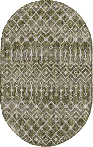 Green 3' 1 x 5' 3 Outdoor Trellis Oval Area Rug Weather Resistant for Patio, Deck, Terrace, Balcony, Porch Geometric Design Water Safe Outside Carpet for Sale at Rug Engine