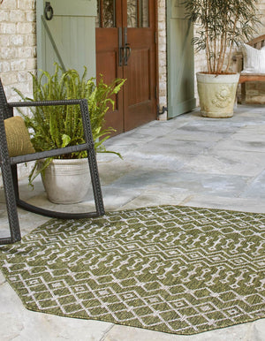 Green 5' 3 x 5' 3 Outdoor Trellis Octagon Area Rug Weather Resistant for Patio, Deck, Terrace, Balcony, Porch Geometric Design Water Safe Outside Carpet for Sale at Rug Engine