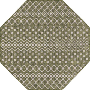 Green 5' 3 x 5' 3 Outdoor Trellis Octagon Area Rug Weather Resistant for Patio, Deck, Terrace, Balcony, Porch Geometric Design Water Safe Outside Carpet for Sale at Rug Engine