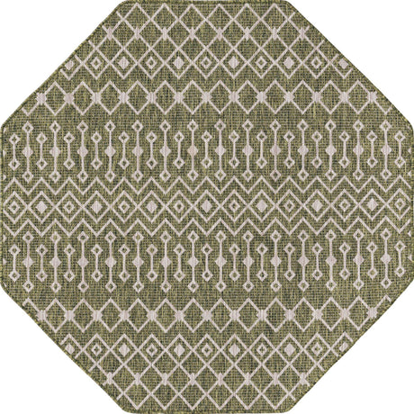 Green 5' 3 x 5' 3 Outdoor Trellis Octagon Area Rug Weather Resistant for Patio, Deck, Terrace, Balcony, Porch Geometric Design Water Safe Outside Carpet for Sale at Rug Engine