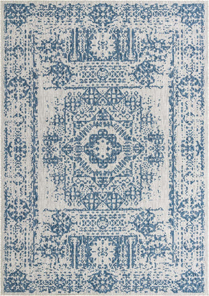 Blue 10' x 14' 1 Outdoor Traditional Rectangle Area Rug Weather Resistant for Patio, Deck, Terrace, Balcony, Porch Classical Design Outside Carpet for Sale at Rug Engine