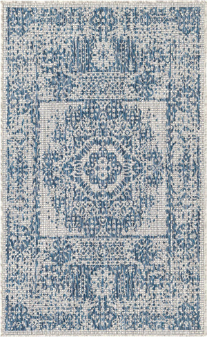 Blue 3' 1 x 5' 3 Outdoor Traditional Rectangle Area Rug Weather Resistant for Patio, Deck, Terrace, Balcony, Porch Classical Design Outside Carpet for Sale at Rug Engine