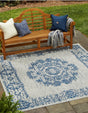 Blue 10' x 10' Outdoor Traditional Square Area Rug Weather Resistant for Patio, Deck, Terrace, Balcony, Porch Classical Design Outside Carpet for Sale at Rug Engine