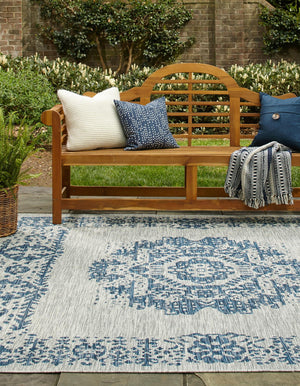 Blue 13' 1 x 13' 1 Outdoor Traditional Square Area Rug Weather Resistant for Patio, Deck, Terrace, Balcony, Porch Classical Design Outside Carpet for Sale at Rug Engine