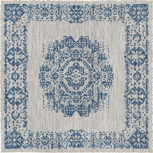 Blue 5' 3 x 5' 3 Outdoor Traditional Square Area Rug Weather Resistant for Patio, Deck, Terrace, Balcony, Porch Classical Design Outside Carpet for Sale at Rug Engine
