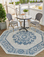 Blue 5' 3 x 5' 3 Outdoor Traditional Octagon Area Rug Weather Resistant for Patio, Deck, Terrace, Balcony, Porch Classical Design Outside Carpet for Sale at Rug Engine