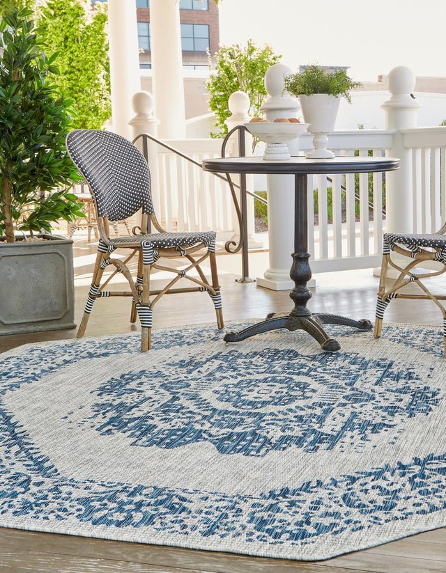 Blue 5' 3 x 5' 3 Outdoor Traditional Octagon Area Rug Weather Resistant for Patio, Deck, Terrace, Balcony, Porch Classical Design Outside Carpet for Sale at Rug Engine