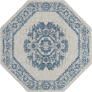 Blue 7' 10 x 7' 10 Outdoor Traditional Octagon Area Rug Weather Resistant for Patio, Deck, Terrace, Balcony, Porch Classical Design Outside Carpet for Sale at Rug Engine