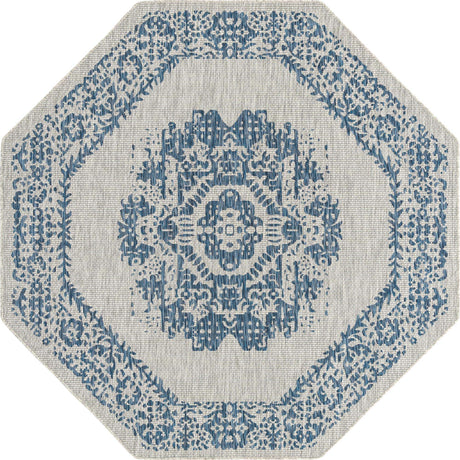 Blue 7' 10 x 7' 10 Outdoor Traditional Octagon Area Rug Weather Resistant for Patio, Deck, Terrace, Balcony, Porch Classical Design Outside Carpet for Sale at Rug Engine