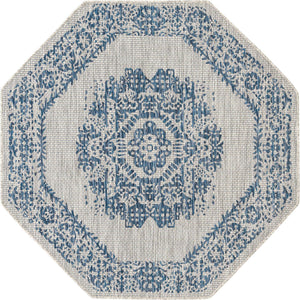 Blue 5' 3 x 5' 3 Outdoor Traditional Octagon Area Rug Weather Resistant for Patio, Deck, Terrace, Balcony, Porch Classical Design Outside Carpet for Sale at Rug Engine