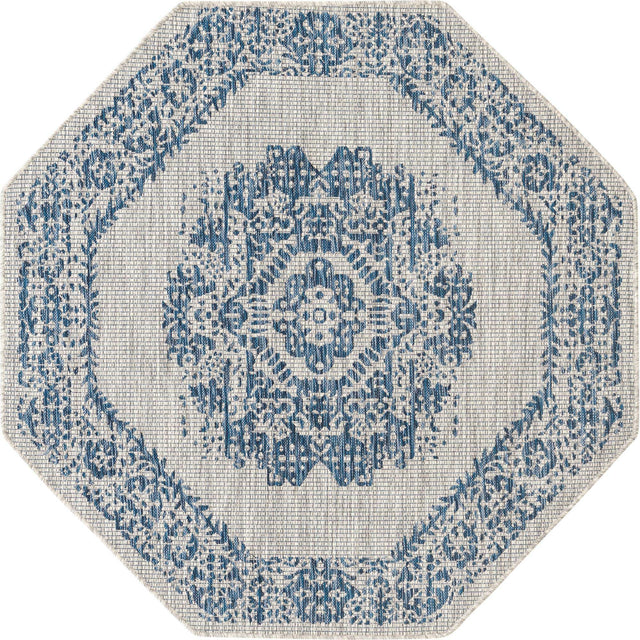 Blue 5' 3 x 5' 3 Outdoor Traditional Octagon Area Rug Weather Resistant for Patio, Deck, Terrace, Balcony, Porch Classical Design Outside Carpet for Sale at Rug Engine