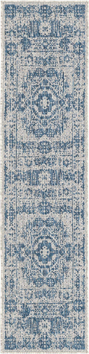 Blue 2' x 8' Outdoor Traditional Runner Area Rug Weather Resistant for Patio, Deck, Terrace, Balcony, Porch Classical Design Outside Carpet for Sale at Rug Engine