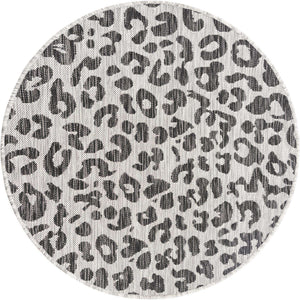 Light Gray 3' 1 x 3' 1 Outdoor Safari Round Area Rug Weather Resistant for Patio, Deck, Terrace, Balcony, Porch Animal Print Wildlife Nature Carpet for Sale at Rug Engine