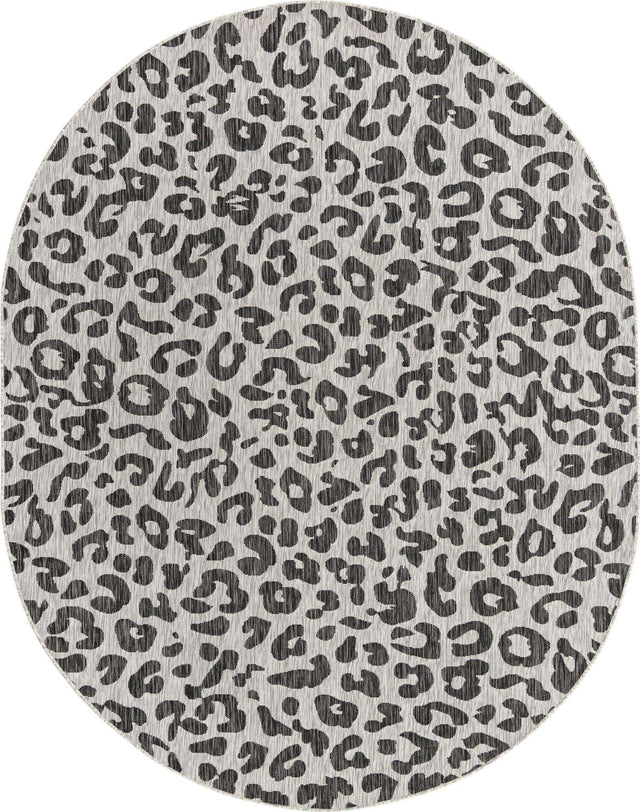 Light Gray 7' 10 x 10' Outdoor Safari Oval Area Rug Weather Resistant for Patio, Deck, Terrace, Balcony, Porch Animal Print Wildlife Nature Carpet for Sale at Rug Engine