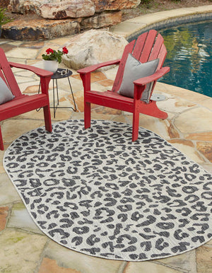 Light Gray 5' 3 x 8' Outdoor Safari Oval Area Rug Weather Resistant for Patio, Deck, Terrace, Balcony, Porch Animal Print Wildlife Nature Carpet for Sale at Rug Engine