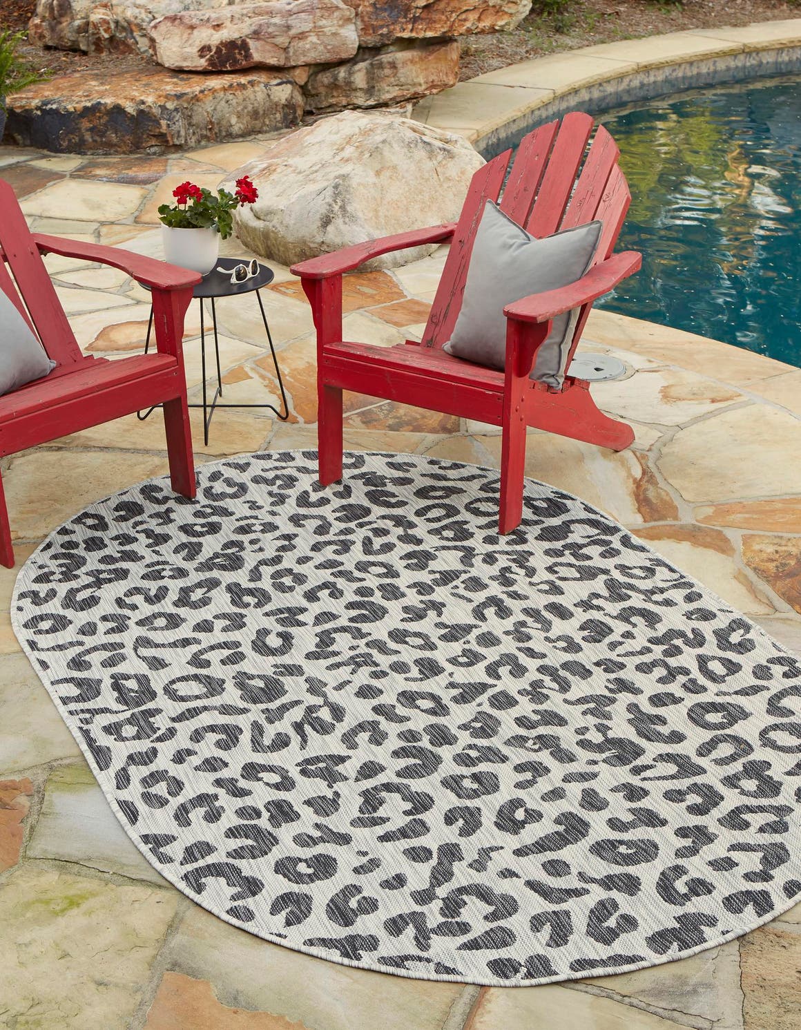 Light Gray 3' 1 x 5' 3 Outdoor Safari Oval Area Rug Weather Resistant for Patio, Deck, Terrace, Balcony, Porch Animal Print Wildlife Nature Carpet for Sale at Rug Engine