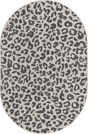 Light Gray 5' 3 x 8' Outdoor Safari Oval Area Rug Weather Resistant for Patio, Deck, Terrace, Balcony, Porch Animal Print Wildlife Nature Carpet for Sale at Rug Engine