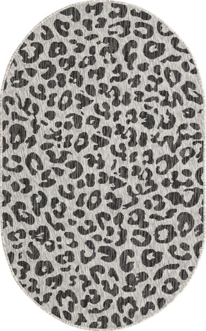 Light Gray 3' 1 x 5' 3 Outdoor Safari Oval Area Rug Weather Resistant for Patio, Deck, Terrace, Balcony, Porch Animal Print Wildlife Nature Carpet for Sale at Rug Engine
