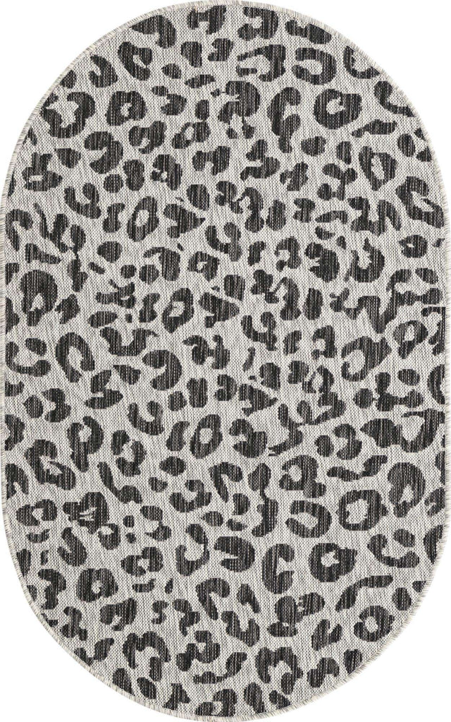 Light Gray 3' 1 x 5' 3 Outdoor Safari Oval Area Rug Weather Resistant for Patio, Deck, Terrace, Balcony, Porch Animal Print Wildlife Nature Carpet for Sale at Rug Engine