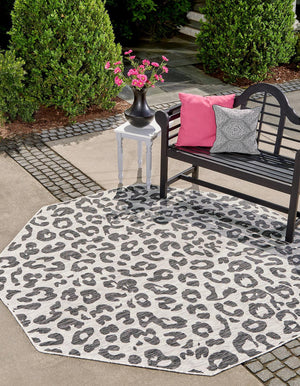 Light Gray 7' 10 x 7' 10 Outdoor Safari Octagon Area Rug Weather Resistant for Patio, Deck, Terrace, Balcony, Porch Animal Print Wildlife Nature Carpet for Sale at Rug Engine
