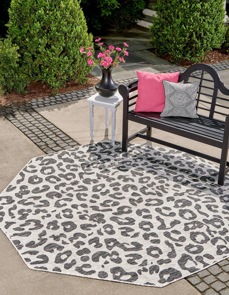 Light Gray 7' 10 x 7' 10 Outdoor Safari Octagon Area Rug Weather Resistant for Patio, Deck, Terrace, Balcony, Porch Animal Print Wildlife Nature Carpet for Sale at Rug Engine