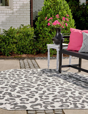 Light Gray 7' 10 x 7' 10 Outdoor Safari Octagon Area Rug Weather Resistant for Patio, Deck, Terrace, Balcony, Porch Animal Print Wildlife Nature Carpet for Sale at Rug Engine