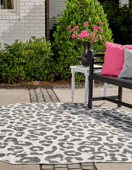 Light Gray 7' 10 x 7' 10 Outdoor Safari Octagon Area Rug Weather Resistant for Patio, Deck, Terrace, Balcony, Porch Animal Print Wildlife Nature Carpet for Sale at Rug Engine