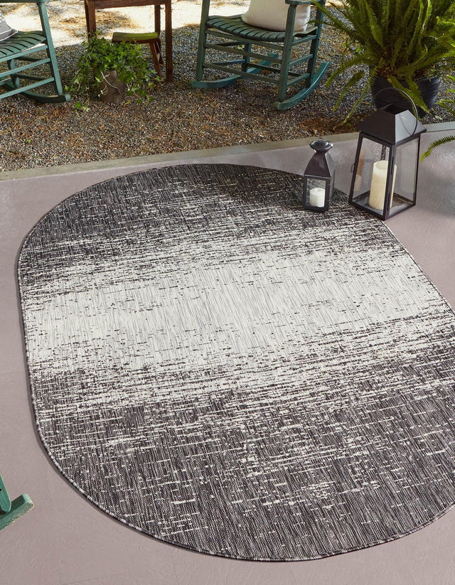 Charcoal Gray 5' 3 x 8' Outdoor Modern Oval Area Rug Weather Resistant for Patio, Deck, Terrace, Balcony, Porch 100% Polypropylene Modern Outside Carpet for Sale at Rug Engine