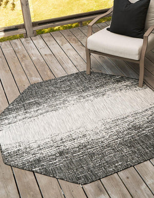Charcoal Gray 7' 10 x 7' 10 Outdoor Modern Octagon Area Rug Weather Resistant for Patio, Deck, Terrace, Balcony, Porch 100% Polypropylene Modern Outside Carpet for Sale at Rug Engine