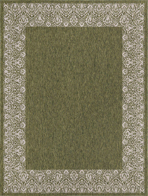 Green 10' x 13' 1 Outdoor Border Rectangle Area Rug Weather Resistant for Patio, Deck, Terrace, Balcony, Porch 100% Polypropylene Classic Bordered Carpet for Sale at Rug Engine