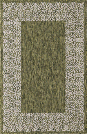 Green 3' 1 x 5' 3 Outdoor Border Rectangle Area Rug Weather Resistant for Patio, Deck, Terrace, Balcony, Porch 100% Polypropylene Classic Bordered Carpet for Sale at Rug Engine