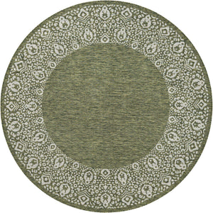 Green 7' 10 x 7' 10 Outdoor Border Round Area Rug Weather Resistant for Patio, Deck, Terrace, Balcony, Porch 100% Polypropylene Classic Bordered Carpet for Sale at Rug Engine