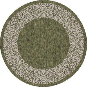 Green 5' 3 x 5' 3 Outdoor Border Round Area Rug Weather Resistant for Patio, Deck, Terrace, Balcony, Porch 100% Polypropylene Classic Bordered Carpet for Sale at Rug Engine