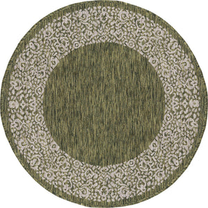 Green 3' 1 x 3' 1 Outdoor Border Round Area Rug Weather Resistant for Patio, Deck, Terrace, Balcony, Porch 100% Polypropylene Classic Bordered Carpet for Sale at Rug Engine