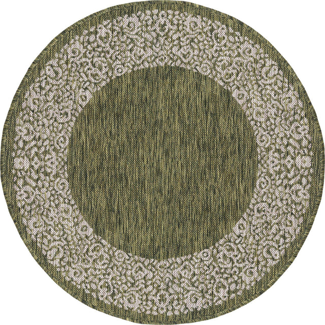Green 3' 1 x 3' 1 Outdoor Border Round Area Rug Weather Resistant for Patio, Deck, Terrace, Balcony, Porch 100% Polypropylene Classic Bordered Carpet for Sale at Rug Engine