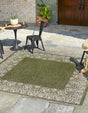 Green 10' 8 x 10' 8 Outdoor Border Square Area Rug Weather Resistant for Patio, Deck, Terrace, Balcony, Porch 100% Polypropylene Classic Bordered Carpet for Sale at Rug Engine
