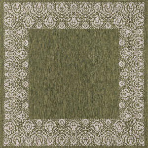 Green 7' 10 x 7' 10 Outdoor Border Square Area Rug Weather Resistant for Patio, Deck, Terrace, Balcony, Porch 100% Polypropylene Classic Bordered Carpet for Sale at Rug Engine