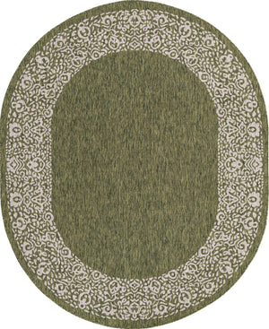 Green 7' 10 x 10' Outdoor Border Oval Area Rug Weather Resistant for Patio, Deck, Terrace, Balcony, Porch 100% Polypropylene Classic Bordered Carpet for Sale at Rug Engine