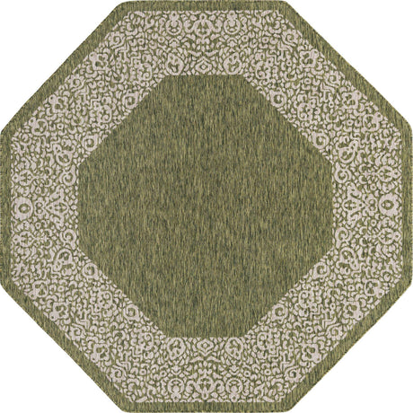 Green 7' 10 x 7' 10 Outdoor Border Octagon Area Rug Weather Resistant for Patio, Deck, Terrace, Balcony, Porch 100% Polypropylene Classic Bordered Carpet for Sale at Rug Engine
