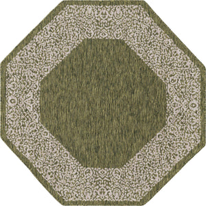 Green 5' 3 x 5' 3 Outdoor Border Octagon Area Rug Weather Resistant for Patio, Deck, Terrace, Balcony, Porch 100% Polypropylene Classic Bordered Carpet for Sale at Rug Engine