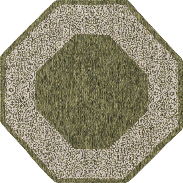 Green 5' 3 x 5' 3 Outdoor Border Octagon Area Rug Weather Resistant for Patio, Deck, Terrace, Balcony, Porch 100% Polypropylene Classic Bordered Carpet for Sale at Rug Engine