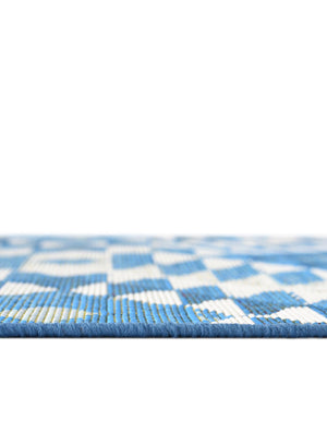 Blue 7' 10 x 7' 10 Outdoor Southwestern Round Area Rug Weather Resistant for Patio, Deck, Terrace, Balcony, Porch 100% Polypropylene Rustic Waterproof Carpet for Sale at Rug Engine