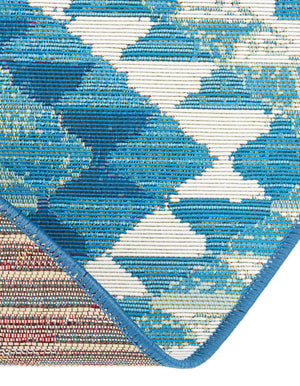 Blue 7' 10 x 7' 10 Outdoor Southwestern Round Area Rug Weather Resistant for Patio, Deck, Terrace, Balcony, Porch 100% Polypropylene Rustic Waterproof Carpet for Sale at Rug Engine