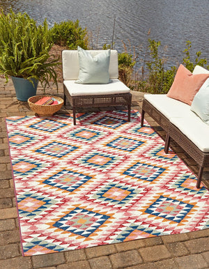Multicolor 7' 10 x 10' Outdoor Southwestern Rectangle Area Rug Weather Resistant for Patio, Deck, Terrace, Balcony, Porch 100% Polypropylene Rustic Waterproof Carpet for Sale at Rug Engine
